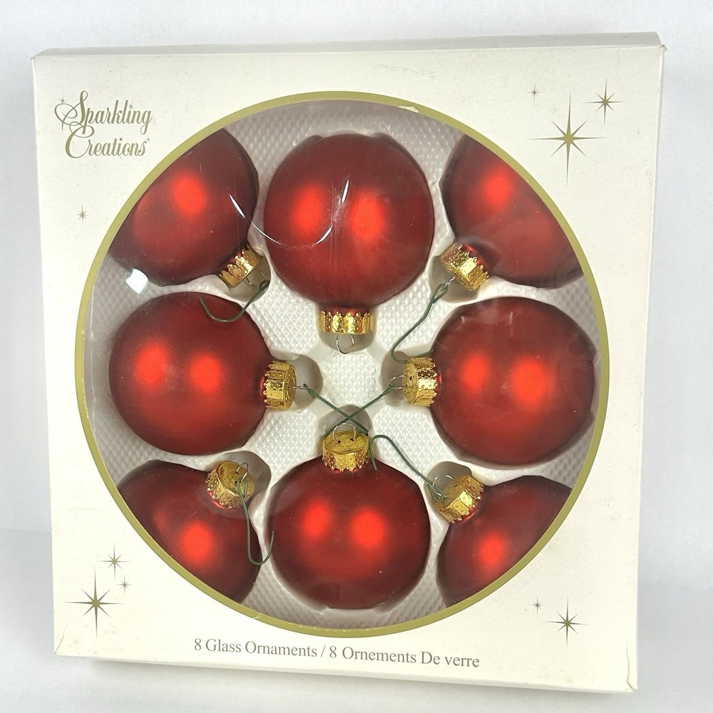 Vintage Sparkling Creations 8 Glass Ornaments Ruby Red Matte